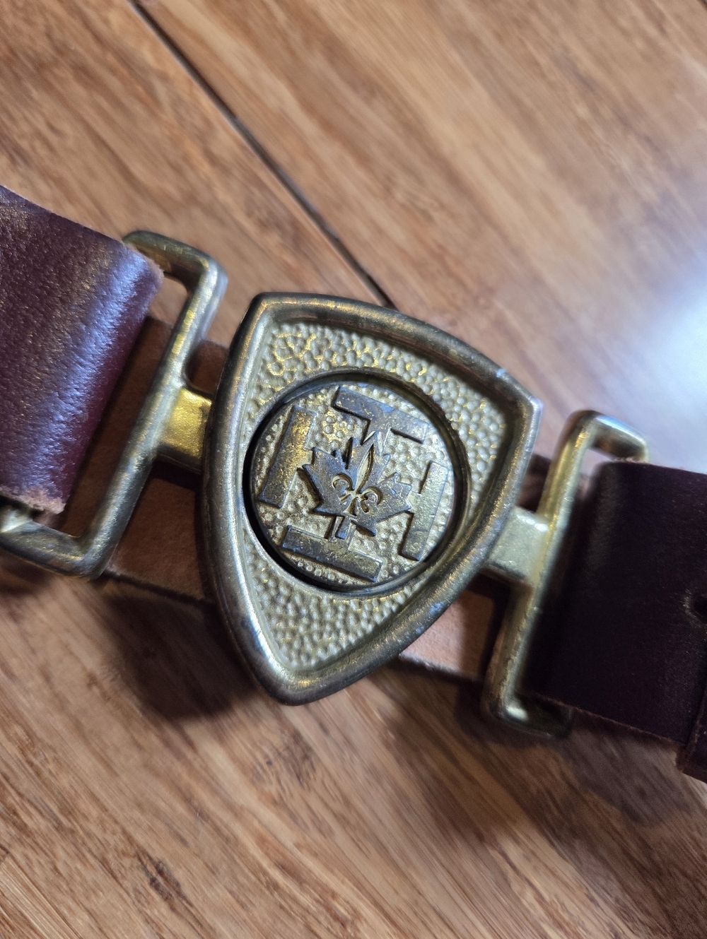 Vintage Canadian Scout Belt Leather Fleur de Lis Buckle CAP 53A Brown